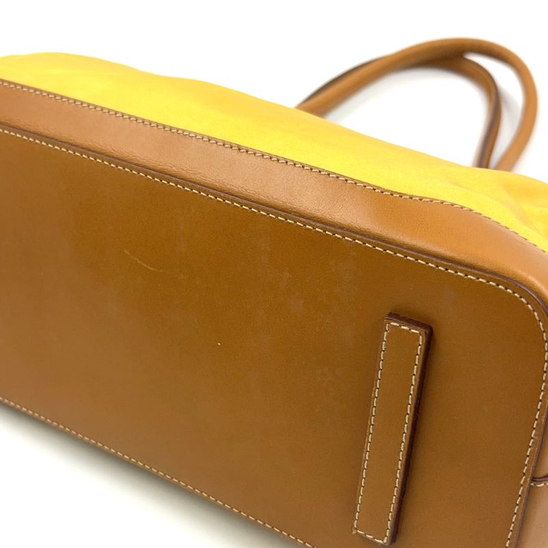 Prada Triangle Logo Plate Shoulder Leather X Nylon Yellow X Light Brown Handbag
