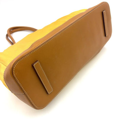 Prada Triangle Logo Plate Shoulder Leather X Nylon Yellow X Light Brown Handbag