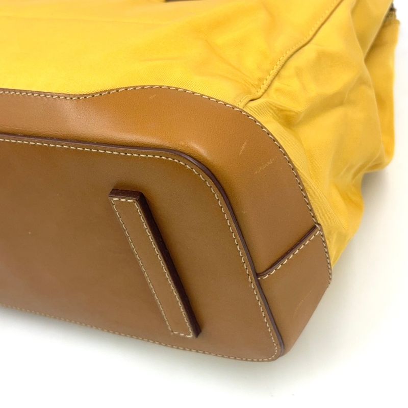 Prada Triangle Logo Plate Shoulder Leather X Nylon Yellow X Light Brown Handbag