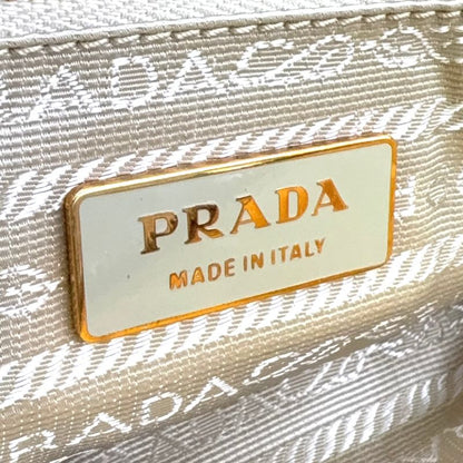 Prada Triangle Logo Plate Shoulder Leather X Nylon Yellow X Light Brown Handbag