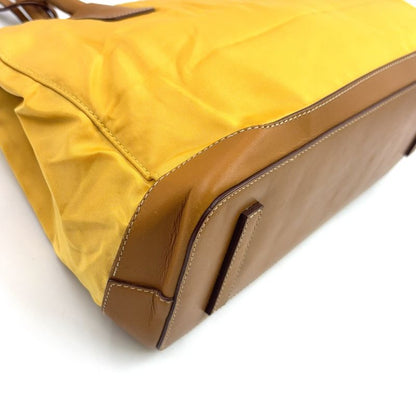 Prada Triangle Logo Plate Shoulder Leather X Nylon Yellow X Light Brown Handbag
