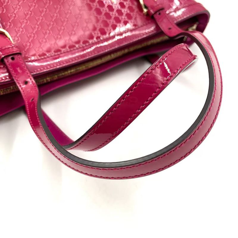 Gucci GG Supreme Enamel Leather Pink Tote Bag Gold 336776