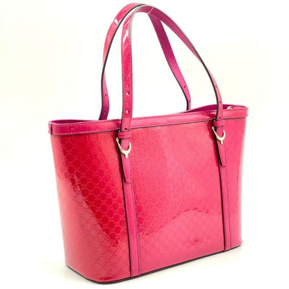 Gucci GG Supreme Enamel Leather Pink Tote Bag Gold 336776