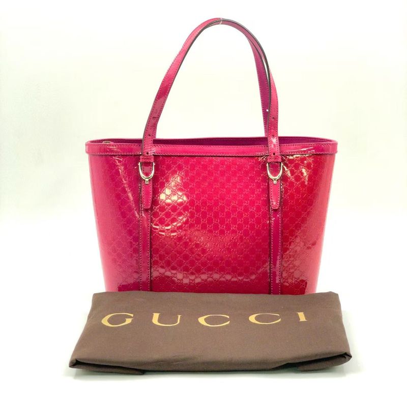 Gucci GG Supreme Enamel Leather Pink Tote Bag Gold 336776