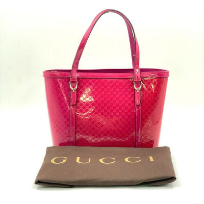 Gucci GG Supreme Enamel Leather Pink Tote Bag Gold 336776