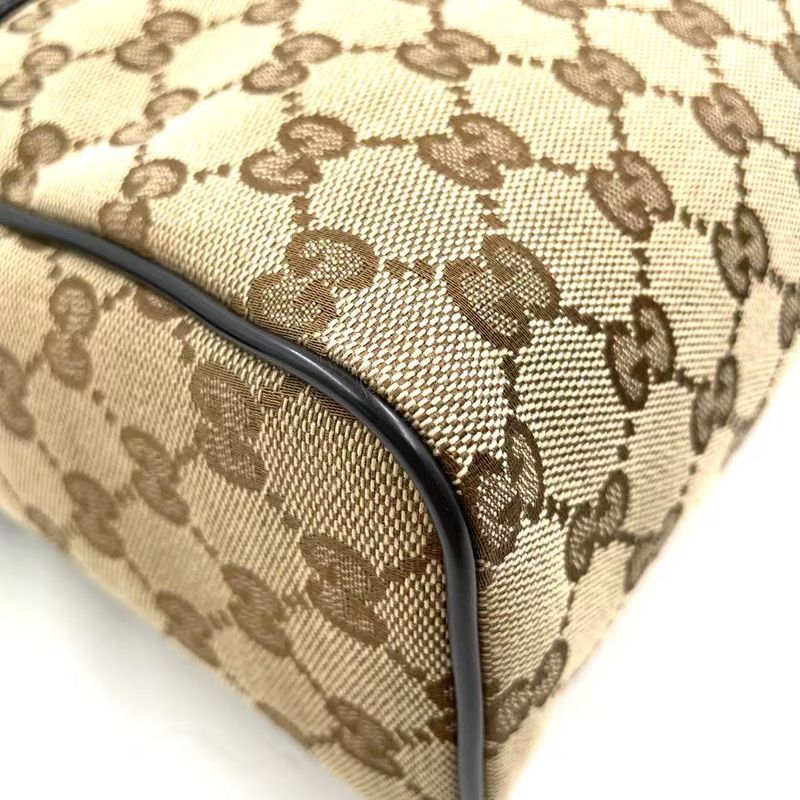 Gucci GG Canvas Leather X Canvas Khaki Beige X Dark Brown Shoulder Bag Silver