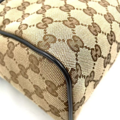 Gucci GG Canvas Leather X Canvas Khaki Beige X Dark Brown Shoulder Bag Silver