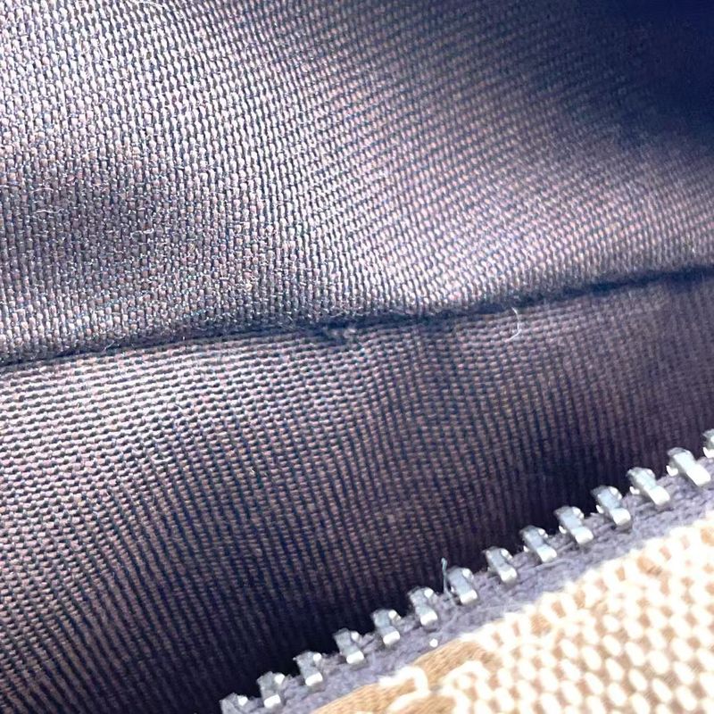 Gucci GG Canvas Leather X Canvas Khaki Beige X Dark Brown Shoulder Bag Silver