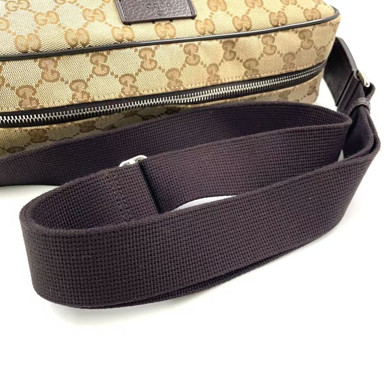 Gucci GG Canvas Leather X Canvas Khaki Beige X Dark Brown Shoulder Bag Silver