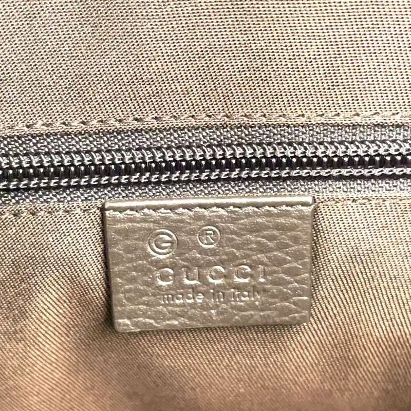 Gucci GG Canvas Leather X Canvas Khaki Beige X Dark Brown Shoulder Bag Silver