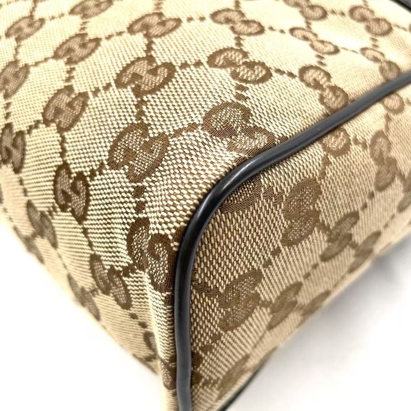 Gucci GG Canvas Leather X Canvas Khaki Beige X Dark Brown Shoulder Bag Silver