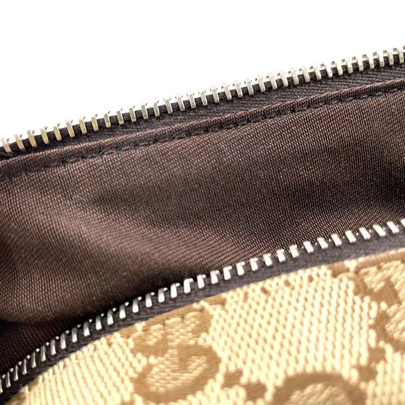 Gucci GG Canvas Leather X Canvas Khaki Beige X Dark Brown Shoulder Bag Silver