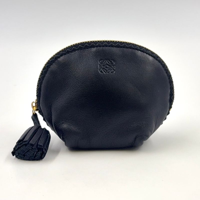 Loewe Anagram Nappa Coin Case Leather Black Pouch Gold