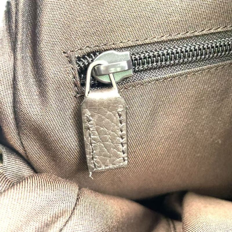 Gucci GG Canvas Leather X Canvas Khaki Beige X Dark Brown Shoulder Bag Silver