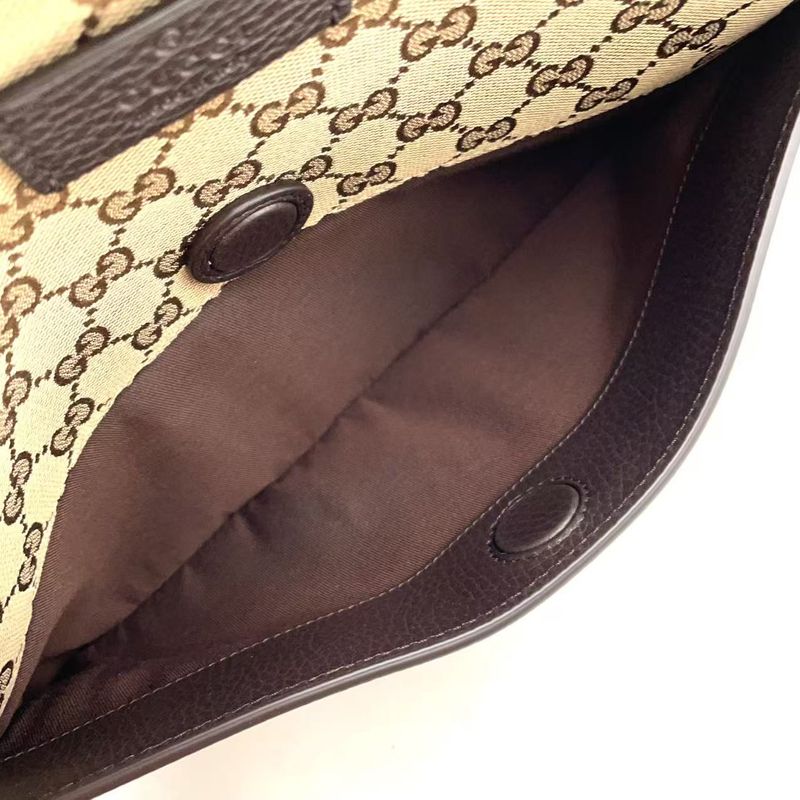 Gucci GG Canvas Leather X Canvas Khaki Beige X Dark Brown Shoulder Bag Silver