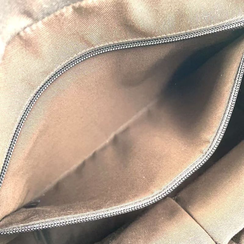 Gucci GG Canvas Leather X Canvas Khaki Beige X Dark Brown Shoulder Bag Silver