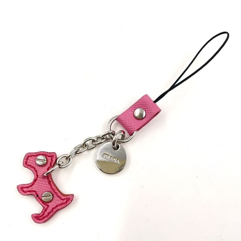 Prada Dog Motif Strap Leather Pink Leather Charm Silver 1ar931
