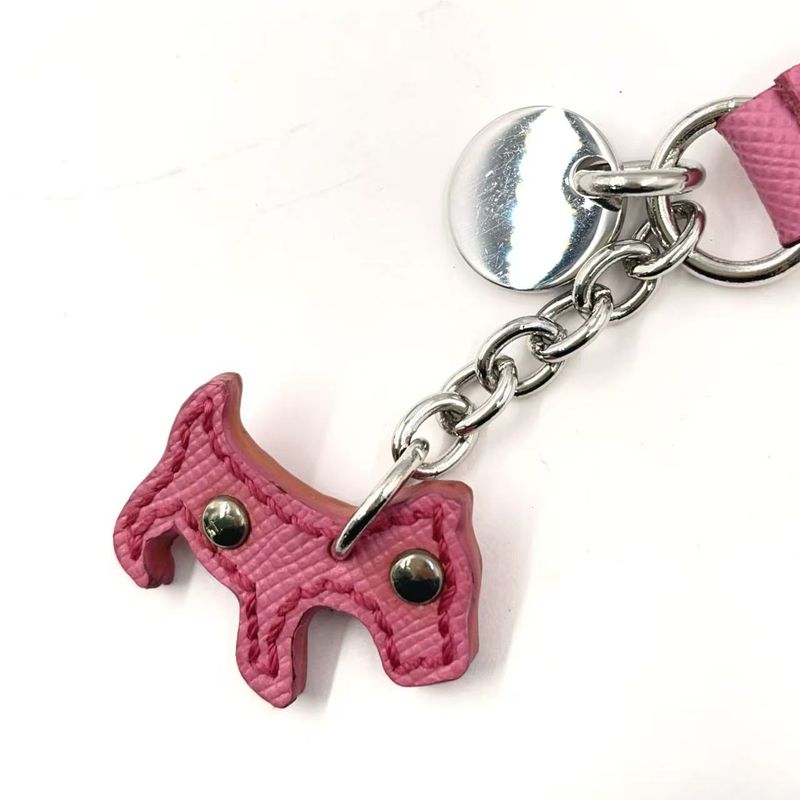 Prada Dog Motif Strap Leather Pink Leather Charm Silver 1ar931