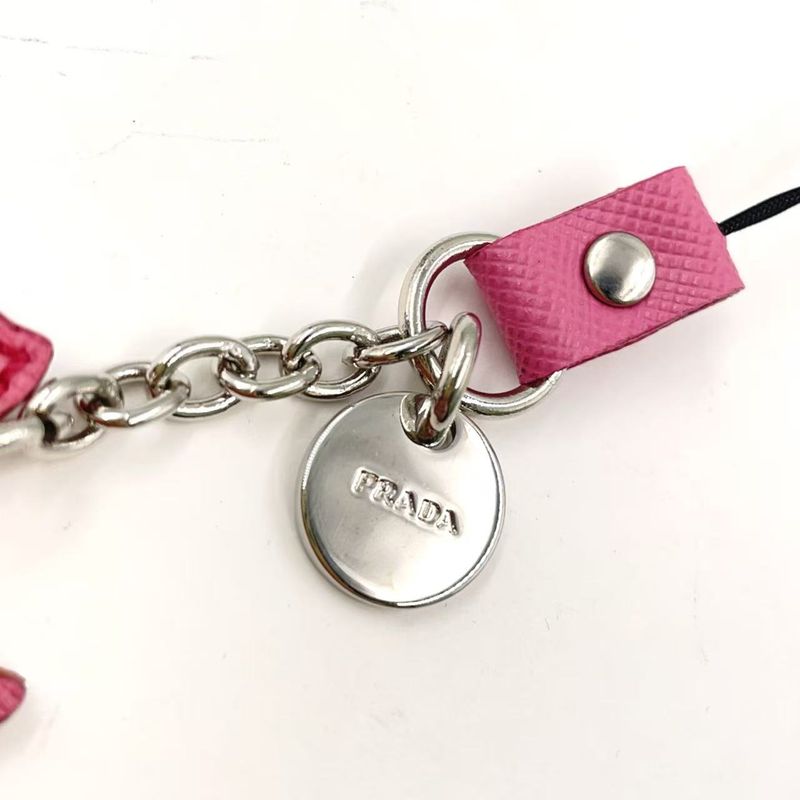 Prada Dog Motif Strap Leather Pink Leather Charm Silver 1ar931