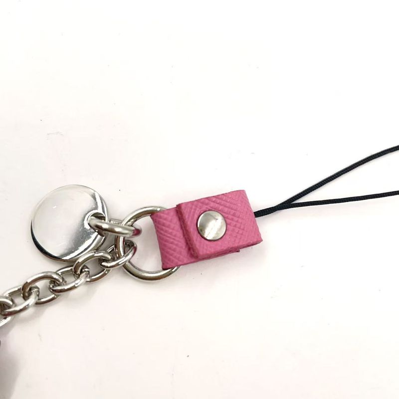 Prada Dog Motif Strap Leather Pink Leather Charm Silver 1ar931