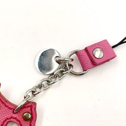 Prada Dog Motif Strap Leather Pink Leather Charm Silver 1ar931