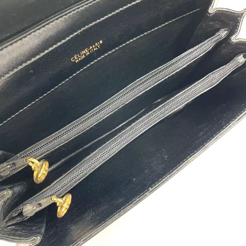 Celine Carriage Hardware Leather × Canvas Black One Shoulder Bag Gold