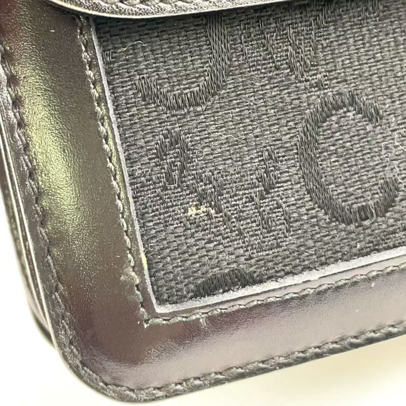 Celine Carriage Hardware Leather × Canvas Black One Shoulder Bag Gold