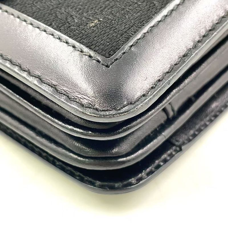 Celine Carriage Hardware Leather × Canvas Black One Shoulder Bag Gold