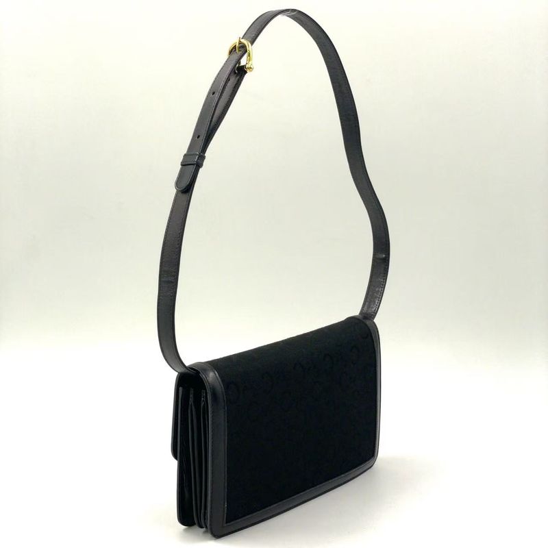 Celine Carriage Hardware Leather × Canvas Black One Shoulder Bag Gold
