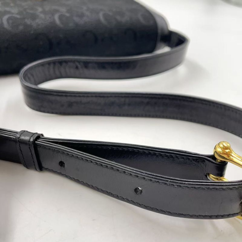 Celine Carriage Hardware Leather × Canvas Black One Shoulder Bag Gold