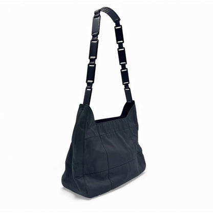 Prada Triangle Logo Plate Nylon Gray X Black Shoulder Bag Silver