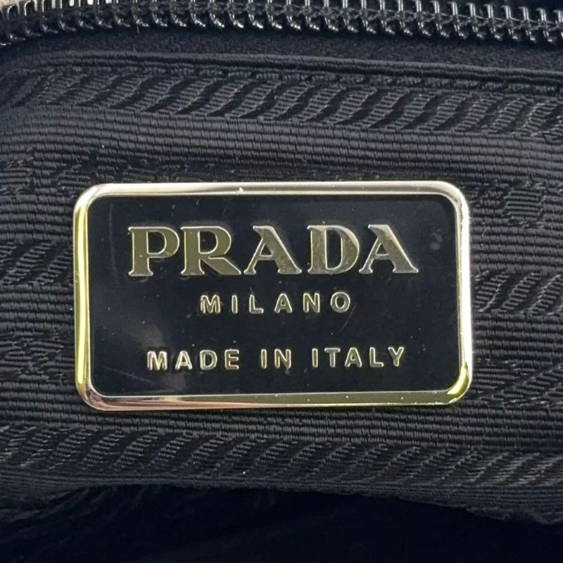 Prada Triangle Logo Plate Nylon Gray X Black Shoulder Bag Silver