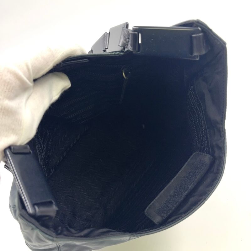 Prada Triangle Logo Plate Nylon Gray X Black Shoulder Bag Silver