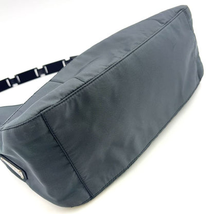 Prada Triangle Logo Plate Nylon Gray X Black Shoulder Bag Silver