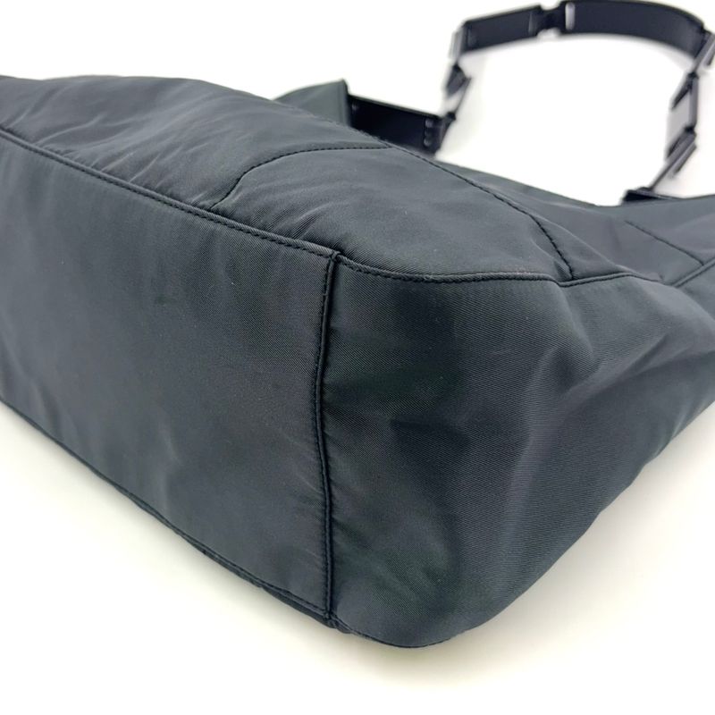 Prada Triangle Logo Plate Nylon Gray X Black Shoulder Bag Silver