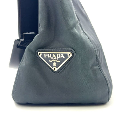 Prada Triangle Logo Plate Nylon Gray X Black Shoulder Bag Silver