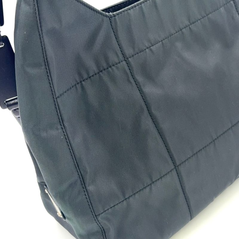 Prada Triangle Logo Plate Nylon Gray X Black Shoulder Bag Silver