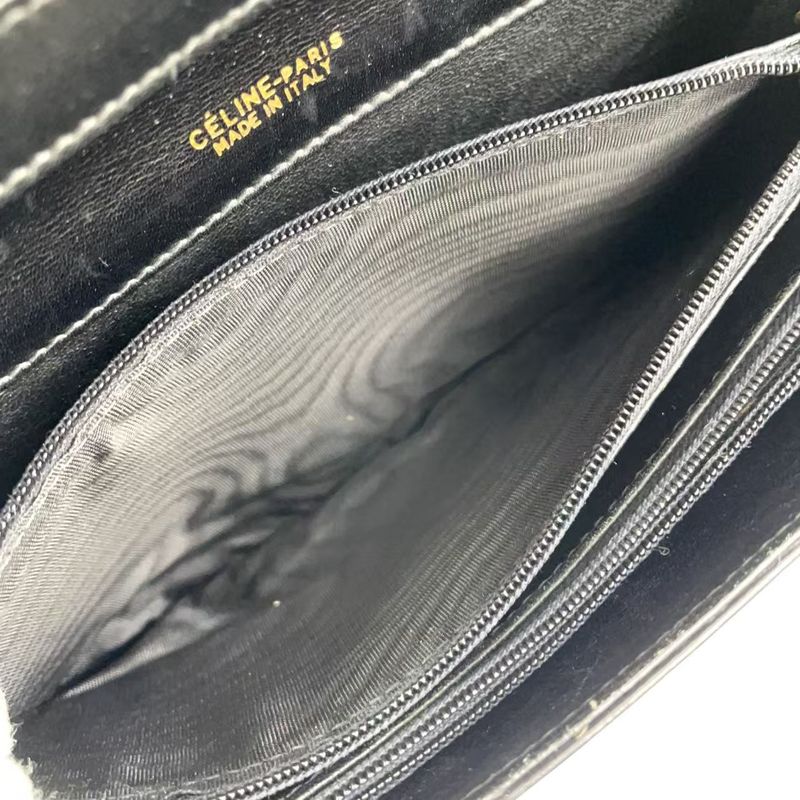 Celine Carriage Hardware Leather × Canvas Black One Shoulder Bag Gold