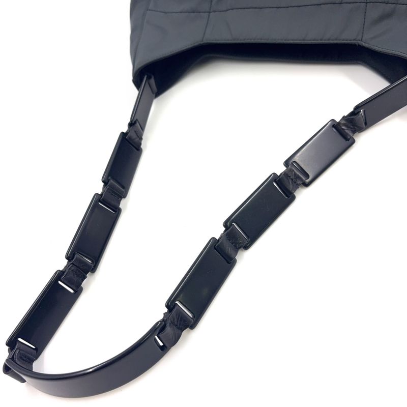 Prada Triangle Logo Plate Nylon Gray X Black Shoulder Bag Silver