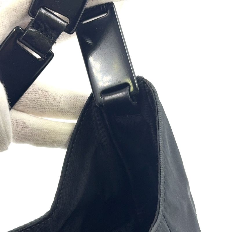 Prada Triangle Logo Plate Nylon Gray X Black Shoulder Bag Silver