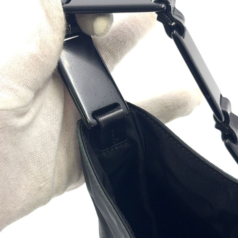 Prada Triangle Logo Plate Nylon Gray X Black Shoulder Bag Silver