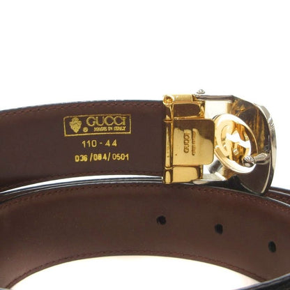 Gucci Leather Belt Interlocking GG Logo Buckle 110-44 Black Brown Js • Gy18
