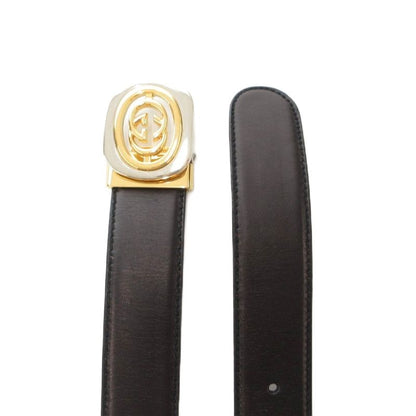 Gucci Leather Belt Interlocking GG Logo Buckle 110-44 Black Brown Js • Gy18