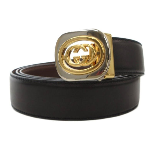 Gucci Leather Belt Interlocking GG Logo Buckle 110-44 Black Brown Js • Gy18