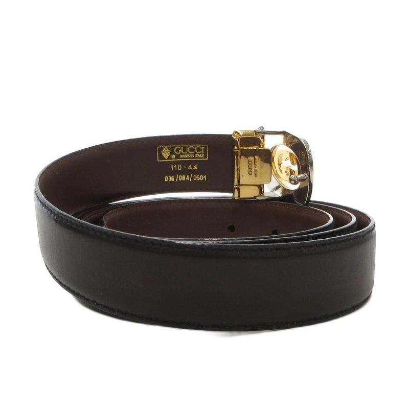 Gucci Leather Belt Interlocking GG Logo Buckle 110-44 Black Brown Js • Gy18