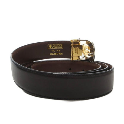 Gucci Leather Belt Interlocking GG Logo Buckle 110-44 Black Brown Js • Gy18