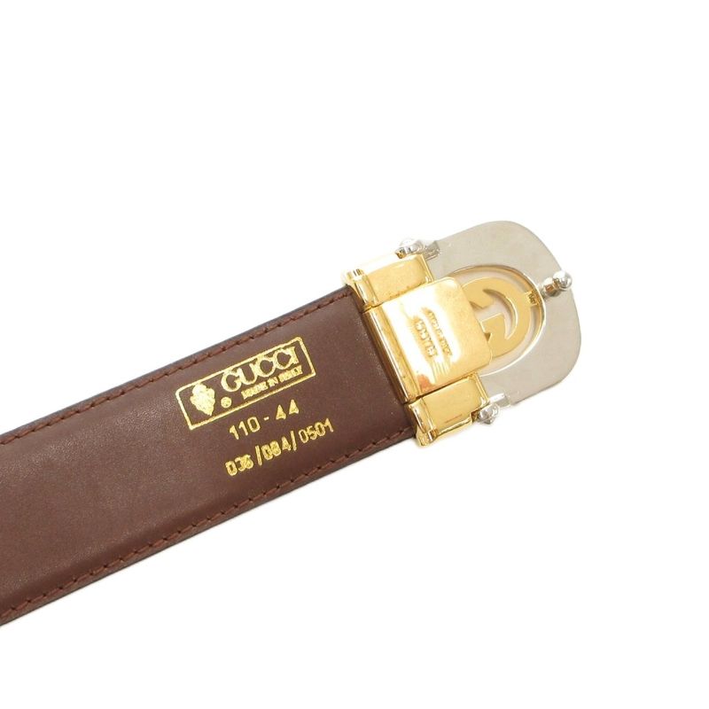 Gucci Leather Belt Interlocking GG Logo Buckle 110-44 Black Brown Js • Gy18