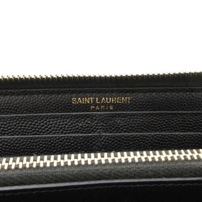 Saint Laurent Paris YSL Logo Long Wallet Caviar Skin Leather Round Zipper Black