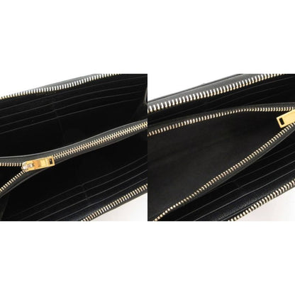 Saint Laurent Paris YSL Logo Long Wallet Caviar Skin Leather Round Zipper Black