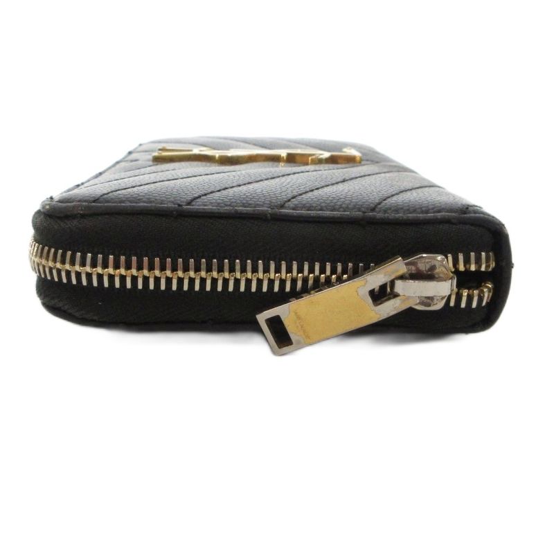 Saint Laurent Paris YSL Logo Long Wallet Caviar Skin Leather Round Zipper Black